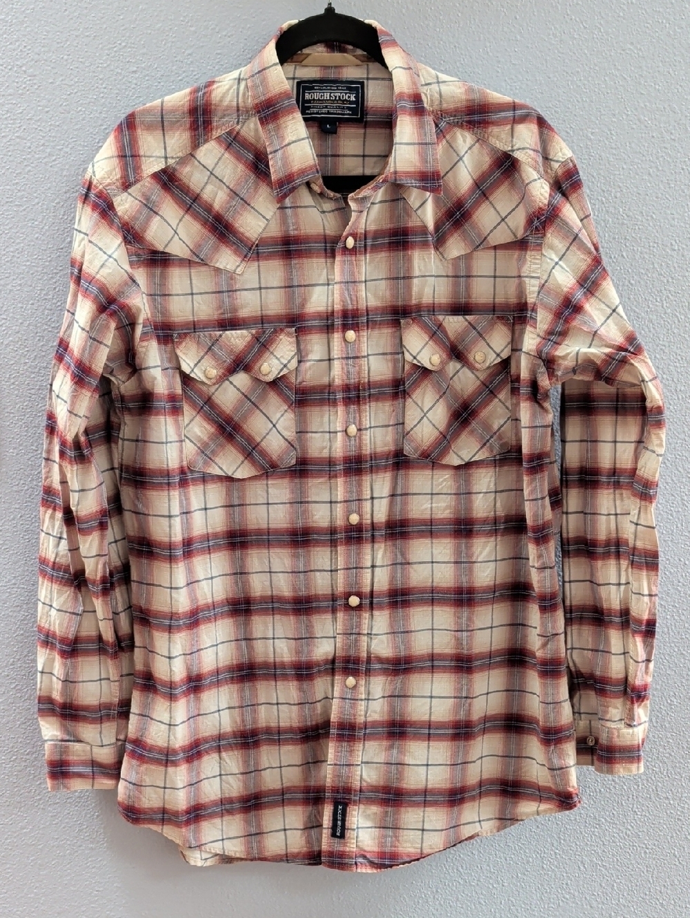 Panhandle Slim Rough Stock Cream Red Plaid Western Pearl Snap Button-Down Shirt